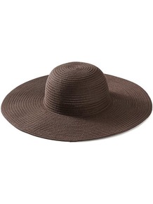 Nina Sunhat - predominant colour: chocolate brown; occasions: casual, holiday; type of pattern: standard; style: wide brimmed; size: large; material: macrame/raffia/straw; pattern: plain