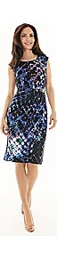 Bubble Print Dress - style: shift; sleeve style: sleeveless; waist detail: belted waist/tie at waist/drawstring; bust detail: ruching/gathering/draping/layers/pintuck pleats at bust; secondary colour: pale blue; predominant colour: black; occasions: evening, work, occasion; length: on the knee; fit: body skimming; fibres: polyester/polyamide - stretch; neckline: crew; hip detail: soft pleats at hip/draping at hip/flared at hip; sleeve length: sleeveless; trends: modern geometrics; pattern type: fabric; pattern size: big & busy; pattern: patterned/print; texture group: jersey - stretchy/drapey