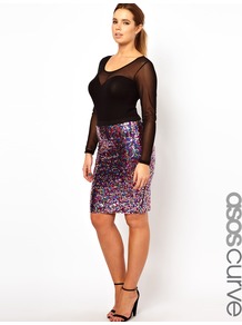 Curve Pencil Skirt In Multi Sequin - style: pencil; fit: body skimming; waist detail: elasticated waist; hip detail: fitted at hip; waist: mid/regular rise; secondary colour: hot pink; occasions: evening, occasion; length: just above the knee; fibres: polyester/polyamide - stretch; predominant colour: multicoloured; trends: metallics; pattern type: fabric; pattern size: small & busy; pattern: patterned/print; texture group: other - light to midweight; embellishment: sequins