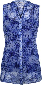 Printed Tunic Top, Blue - sleeve style: sleeveless; style: blouse; predominant colour: royal blue; secondary colour: denim; occasions: casual, holiday; length: standard; neckline: collarstand & mandarin with v-neck; fibres: polyester/polyamide - 100%; fit: straight cut; sleeve length: sleeveless; texture group: sheer fabrics/chiffon/organza etc.; pattern type: fabric; pattern size: big & busy; pattern: florals