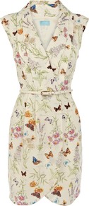 Butterfly Wrap Dress, Natural - style: faux wrap/wrap; length: mid thigh; neckline: low v-neck; sleeve style: sleeveless; waist detail: belted waist/tie at waist/drawstring; predominant colour: stone; occasions: casual, evening, work; fit: body skimming; fibres: polyester/polyamide - 100%; sleeve length: sleeveless; pattern type: fabric; pattern size: standard; pattern: patterned/print; texture group: other - light to midweight