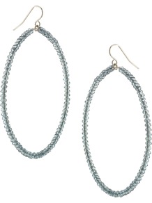 Agra Earring - predominant colour: pale blue; occasions: evening, occasion; style: hoop; length: long; size: large/oversized; material: chain/metal; fastening: pierced; finish: plain; embellishment: beading