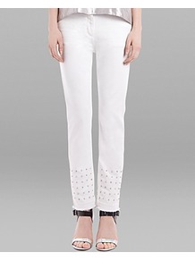 Jeans Pétillant In White - style: straight leg; length: standard; pattern: plain; pocket detail: traditional 5 pocket; waist: mid/regular rise; predominant colour: white; occasions: casual, evening, holiday; fibres: cotton - stretch; texture group: denim; pattern type: fabric; embellishment: studs