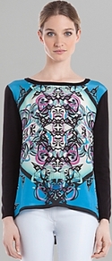 Shirt Solstice Printed - neckline: slash/boat neckline; length: below the bottom; secondary colour: black; occasions: casual; style: top; fibres: cotton - 100%; fit: body skimming; predominant colour: multicoloured; sleeve length: long sleeve; sleeve style: standard; trends: statement prints; pattern type: fabric; pattern size: standard; pattern: patterned/print; texture group: jersey - stretchy/drapey