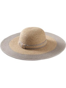 Colorblock Sun Hat - predominant colour: camel; secondary colour: taupe; occasions: casual, holiday; type of pattern: standard; style: sunhat; size: large; material: macrame/raffia/straw; pattern: colourblock