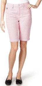 Per Una Cotton Rich Striped Shorts - style: shorts; pattern: pinstripe; pocket detail: traditional 5 pocket; waist: mid/regular rise; secondary colour: white; predominant colour: coral; occasions: casual; fibres: cotton - stretch; texture group: cotton feel fabrics; fit: slim leg; pattern type: fabric; length: just above the knee