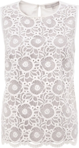 Luisa Top - sleeve style: sleeveless; predominant colour: ivory; occasions: evening, work, occasion; length: standard; style: top; fibres: polyester/polyamide - 100%; fit: straight cut; neckline: crew; back detail: keyhole/peephole detail at back; sleeve length: sleeveless; texture group: lace; pattern type: fabric; pattern size: big & busy; pattern: patterned/print; embellishment: lace