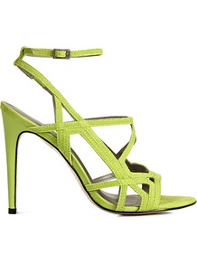 Grazia Geometric High Sandals - predominant colour: lime; occasions: evening, work, occasion, holiday; material: leather; heel height: high; ankle detail: ankle strap; heel: stiletto; toe: open toe/peeptoe; style: strappy; trends: fluorescent; finish: plain; pattern: plain
