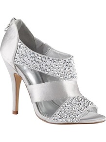 Johanek Sandals, Silver - predominant colour: silver; occasions: evening, occasion; material: faux leather; heel height: high; embellishment: crystals; heel: stiletto; toe: open toe/peeptoe; style: standard; trends: metallics; finish: metallic; pattern: plain