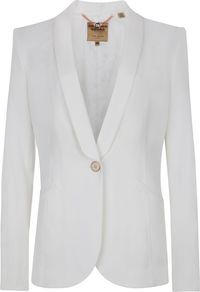 Women's Lecaa Tuxedo Suit Jacket, Cream - pattern: plain; style: single breasted tuxedo; collar: standard lapel/rever collar; predominant colour: white; occasions: evening, work, occasion; length: standard; fit: tailored/fitted; fibres: polyester/polyamide - mix; waist detail: fitted waist; bust detail: contrast pattern/fabric/detail at bust; back detail: back vent/flap at back; sleeve length: long sleeve; sleeve style: standard; texture group: structured shiny - satin/tafetta/silk etc.; trends: tuxedo; collar break: medium; pattern type: fabric