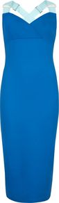 Women's Saphie Jersey Midi Dress, Blue - style: shift; length: below the knee; sleeve style: standard vest straps/shoulder straps; pattern: plain; waist detail: fitted waist; neckline: sweetheart; predominant colour: royal blue; occasions: evening, occasion; fit: body skimming; fibres: viscose/rayon - stretch; back detail: crossover; sleeve length: sleeveless; texture group: jersey - stretchy/drapey