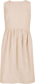 Women's Sarkis Ruched Jacquard Dress, Shell - style: shift; fit: tailored/fitted; pattern: plain; sleeve style: sleeveless; waist detail: twist front waist detail/nipped in at waist on one side/soft pleats/draping/ruching/gathering waist detail; predominant colour: blush; occasions: evening, work, occasion, holiday; length: just above the knee; fibres: polyester/polyamide - 100%; neckline: crew; hip detail: sculpting darts/pleats/seams at hip; sleeve length: sleeveless; pattern type: fabric; texture group: brocade/jacquard