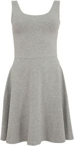 Grey Sleeveless Skater Dress - length: mid thigh; neckline: round neck; pattern: plain; sleeve style: sleeveless; waist detail: fitted waist; predominant colour: mid grey; occasions: casual; fit: fitted at waist & bust; style: fit & flare; fibres: cotton - stretch; sleeve length: sleeveless