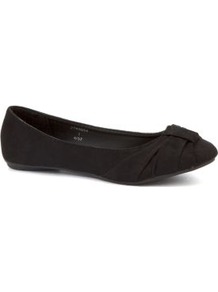 Wide Fit Black Bow Ballet Pumps - predominant colour: black; occasions: casual, work; material: suede; heel height: flat; toe: round toe; style: ballerinas / pumps; finish: plain; pattern: plain