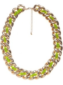 Gold And Yellow Neon Thread Chunky Chain Necklace - predominant colour: lime; secondary colour: gold; occasions: casual, evening, holiday; style: standard; length: mid; size: large/oversized; material: chain/metal; trends: fluorescent, metallics; finish: plain; embellishment: chain/metal
