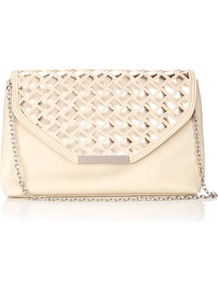 Ivory Metallic Clutch Bag - predominant colour: ivory; secondary colour: champagne; occasions: evening, occasion; type of pattern: standard; style: clutch; length: hand carry; size: standard; material: faux leather; pattern: plain; trends: metallics; finish: plain; embellishment: chain/metal
