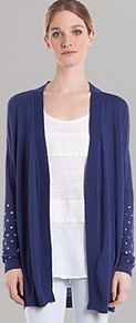 Cardigan Gabrielle - pattern: plain; length: below the bottom; neckline: collarless open; style: open front; predominant colour: indigo; occasions: casual; fit: loose; sleeve length: long sleeve; sleeve style: standard; texture group: knits/crochet; trends: volume; pattern type: knitted - fine stitch; embellishment: studs; fibres: viscose/rayon - mix
