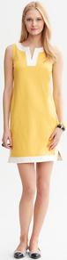 Piped Knit Shift - style: shift; length: mini; neckline: v-neck; fit: tailored/fitted; sleeve style: sleeveless; predominant colour: yellow; occasions: casual, work; fibres: viscose/rayon - stretch; sleeve length: sleeveless; pattern: colourblock