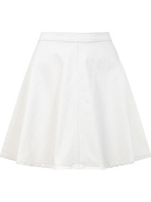 White Skater Skirt - length: mid thigh; pattern: plain; fit: loose/voluminous; waist: high rise; predominant colour: white; occasions: casual, evening, holiday; style: a-line; fibres: cotton - 100%; hip detail: soft pleats at hip/draping at hip/flared at hip; texture group: cotton feel fabrics; pattern type: fabric