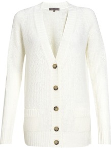 Moss Stitch Cardigan - neckline: low v-neck; pattern: plain; predominant colour: ivory; occasions: casual, work; length: standard; style: standard; fibres: linen - mix; fit: standard fit; sleeve length: long sleeve; sleeve style: standard; texture group: knits/crochet; pattern type: knitted - other