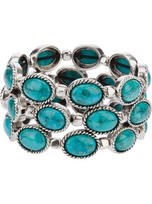 'Pawnee' Turquoise Cuff - predominant colour: turquoise; secondary colour: silver; occasions: evening, occasion, holiday; style: cuff; size: standard; material: chain/metal; finish: plain; embellishment: beading