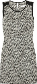 Reve Printed Stretch Cotton Blend Dress - style: shift; length: mini; neckline: round neck; sleeve style: sleeveless; back detail: low cut/open back; shoulder detail: contrast pattern/fabric at shoulder; predominant colour: mid grey; secondary colour: black; occasions: casual, evening, holiday; fit: body skimming; fibres: cotton - mix; sleeve length: sleeveless; trends: glamorous day shifts; pattern type: fabric; pattern size: small & busy; pattern: patterned/print; texture group: jersey - stretchy/drapey