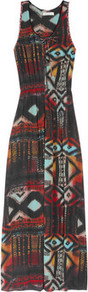 Rebelle Printed Crepe Maxi Dress - neckline: round neck; sleeve style: sleeveless; style: maxi dress; secondary colour: true red; predominant colour: black; occasions: casual, evening, holiday; length: floor length; fit: body skimming; fibres: polyester/polyamide - mix; sleeve length: sleeveless; trends: statement prints; pattern type: fabric; pattern size: big & busy; pattern: patterned/print; texture group: jersey - stretchy/drapey