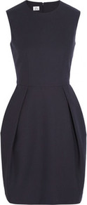 Cotton Crepe Mini Dress - style: shift; length: mid thigh; pattern: plain; sleeve style: sleeveless; predominant colour: navy; occasions: evening, work; fit: fitted at waist & bust; fibres: cotton - 100%; neckline: crew; hip detail: structured pleats at hip; sleeve length: sleeveless; texture group: crepes; trends: volume; pattern type: fabric