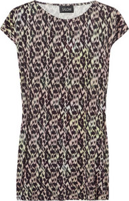 Lola Printed Silk Jersey Top - neckline: round neck; sleeve style: capped; length: below the bottom; occasions: casual, holiday; style: top; fibres: silk - 100%; fit: loose; predominant colour: multicoloured; sleeve length: short sleeve; pattern type: fabric; pattern size: small & busy; pattern: patterned/print; texture group: jersey - stretchy/drapey