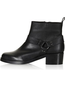 Alliance Harness Boots - predominant colour: black; occasions: casual, evening, work; material: leather; heel height: mid; embellishment: studs; heel: block; toe: round toe; boot length: ankle boot; style: standard; finish: plain; pattern: plain