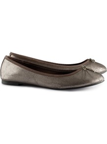 Ballet Pumps - predominant colour: charcoal; occasions: casual, evening, work, holiday; material: faux leather; heel height: flat; toe: round toe; style: ballerinas / pumps; trends: metallics; finish: metallic; pattern: plain; embellishment: bow