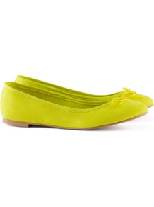 Ballet Pumps - predominant colour: lime; occasions: casual, evening, work, holiday; material: fabric; heel height: flat; toe: round toe; style: ballerinas / pumps; trends: fluorescent; finish: fluorescent; pattern: plain; embellishment: bow