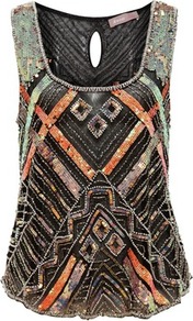 Black Sequin Beaded Cami - sleeve style: wide vest straps; secondary colour: coral; predominant colour: black; occasions: evening, occasion; length: standard; style: top; neckline: scoop; fibres: polyester/polyamide - 100%; fit: body skimming; back detail: keyhole/peephole detail at back; sleeve length: sleeveless; pattern type: fabric; pattern size: small & busy; pattern: patterned/print; texture group: other - light to midweight; embellishment: sequins