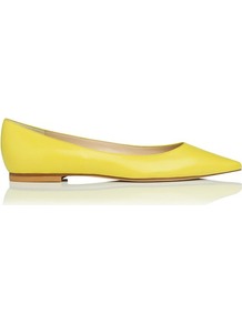 Ivana Leather Point Toe Flat Yellow Lemon Fluroescent - predominant colour: primrose yellow; occasions: casual, work, holiday; material: leather; heel height: flat; toe: pointed toe; style: ballerinas / pumps; finish: plain; pattern: plain