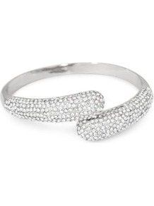 Crystal Embellished Polished Silver Twist Bangle - predominant colour: silver; occasions: evening, occasion; style: bangle; size: small; material: chain/metal; finish: metallic; embellishment: crystals
