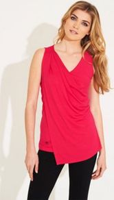 Pink Jersey Abbey Road Top - neckline: v-neck; pattern: plain; sleeve style: sleeveless; waist detail: twist front waist detail/nipped in at waist on one side/soft pleats/draping/ruching/gathering waist detail; bust detail: ruching/gathering/draping/layers/pintuck pleats at bust; predominant colour: hot pink; occasions: evening, work, holiday; length: standard; style: top; fibres: viscose/rayon - stretch; fit: body skimming; sleeve length: sleeveless; pattern type: fabric; texture group: jersey - stretchy/drapey