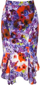 Women's Ibiza Skirt, Multi Coloured - length: below the knee; fit: body skimming; waist: mid/regular rise; secondary colour: true red; style: asymmetric (hem); fibres: polyester/polyamide - 100%; occasions: occasion; predominant colour: multicoloured; texture group: sheer fabrics/chiffon/organza etc.; pattern type: fabric; pattern size: standard; pattern: florals