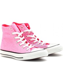 Chuck Taylor All Star High Tops - predominant colour: pink; occasions: casual, holiday; material: fabric; heel height: flat; heel: standard; toe: round toe; boot length: ankle boot; style: high top; finish: plain; pattern: plain