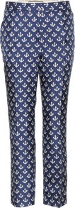 Gertrudi Print Trousers - waist: mid/regular rise; secondary colour: white; predominant colour: navy; occasions: casual, evening, work; length: calf length; fibres: silk - 100%; texture group: structured shiny - satin/tafetta/silk etc.; fit: slim leg; pattern type: fabric; pattern size: small & busy; pattern: patterned/print; style: standard