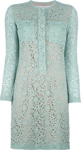 Floral Crochet Dress - style: shift; pattern: plain; bust detail: pocket detail at bust; predominant colour: pistachio; length: just above the knee; fit: straight cut; fibres: silk - 100%; occasions: occasion; neckline: crew; sleeve length: long sleeve; sleeve style: standard; texture group: lace; pattern type: fabric
