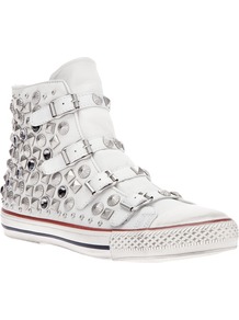 'Victim' Studded Trainer - predominant colour: white; occasions: casual, holiday; material: leather; heel height: flat; embellishment: studs; heel: standard; toe: round toe; boot length: ankle boot; style: high top; finish: plain; pattern: plain