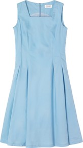 Eva Cotton Dress, Chambray - length: mid thigh; neckline: high square neck; pattern: plain; sleeve style: sleeveless; waist detail: fitted waist; predominant colour: pale blue; occasions: casual, evening, occasion; fit: fitted at waist & bust; style: fit & flare; fibres: cotton - 100%; hip detail: structured pleats at hip; sleeve length: sleeveless; texture group: cotton feel fabrics; pattern type: fabric
