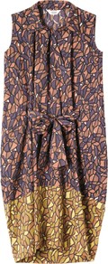Gabriella Contrast Print Dress, Multi - style: smock; length: mid thigh; neckline: shirt collar/peter pan/zip with opening; fit: loose; sleeve style: sleeveless; waist detail: embellishment at waist/feature waistband; secondary colour: mustard; occasions: casual, holiday; fibres: cotton - mix; predominant colour: multicoloured; sleeve length: sleeveless; texture group: cotton feel fabrics; pattern type: fabric; pattern size: small & busy; pattern: patterned/print