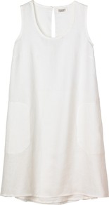 Verity Dress, White - style: smock; length: mini; neckline: round neck; fit: loose; pattern: plain; sleeve style: sleeveless; predominant colour: white; occasions: casual; fibres: linen - 100%; hip detail: soft pleats at hip/draping at hip/flared at hip; back detail: keyhole/peephole detail at back; sleeve length: sleeveless; texture group: linen; pattern type: fabric