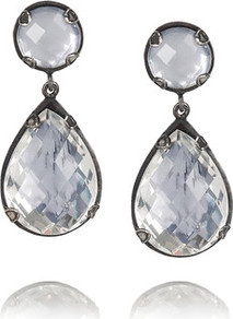 Prong Oxidized Sterling Silver Topaz Drop Earrings - secondary colour: silver; occasions: evening, occasion; style: drop; length: mid; size: standard; material: chain/metal; fastening: pierced; finish: plain; embellishment: jewels; predominant colour: clear
