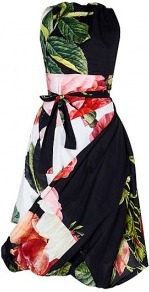 Eight Botanical Print Dress - length: below the knee; sleeve style: sleeveless; neckline: halter neck; waist detail: belted waist/tie at waist/drawstring; predominant colour: black; occasions: evening; fit: fitted at waist & bust; style: fit & flare; fibres: cotton - 100%; hip detail: soft pleats at hip/draping at hip/flared at hip; sleeve length: sleeveless; texture group: cotton feel fabrics; pattern type: fabric; pattern size: big & busy; pattern: florals