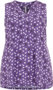 Purple Sleeveless Bird Print Top - neckline: v-neck; sleeve style: sleeveless; length: below the bottom; style: shirt; back detail: tie detail at back; predominant colour: lilac; occasions: casual, holiday; fibres: cotton - 100%; fit: body skimming; sleeve length: sleeveless; texture group: cotton feel fabrics; pattern type: fabric; pattern size: small & busy; pattern: florals