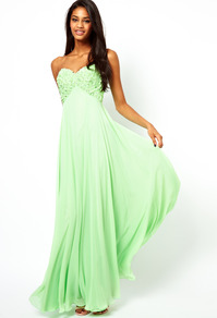 Applique Flower Bandeau Maxi Dress - neckline: strapless (straight/sweetheart); fit: empire; pattern: plain; style: maxi dress; sleeve style: strapless; bust detail: added detail/embellishment at bust; predominant colour: pistachio; occasions: evening, occasion; length: floor length; fibres: polyester/polyamide - 100%; sleeve length: sleeveless; texture group: sheer fabrics/chiffon/organza etc.; pattern type: fabric; embellishment: crystals