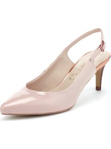 Autograph Leather Pointed Toe Slingback Shoes With Insolia® - predominant colour: nude; occasions: occasion; material: leather; heel height: mid; heel: stiletto; toe: pointed toe; style: slingbacks; finish: patent; pattern: plain