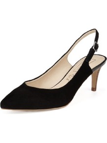 Autograph Suede Water Resistant Pointed Toe Slingback Shoes With Insolia® - predominant colour: black; occasions: evening; material: suede; heel height: mid; heel: stiletto; toe: pointed toe; style: slingbacks; finish: plain; pattern: plain